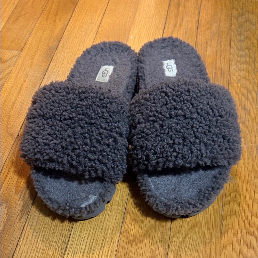 UGG Charcoal Fluffy Slides